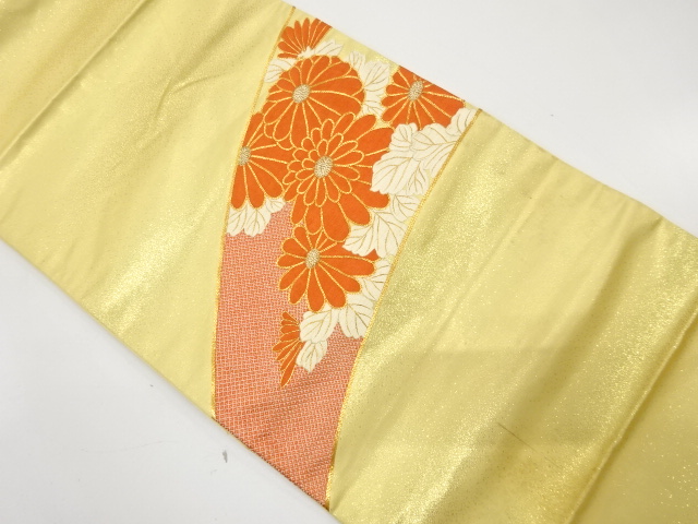 JAPANESE KIMONO / ANTIQUE FUKURO OBI / SILK / EMBROIDERY / KIKU